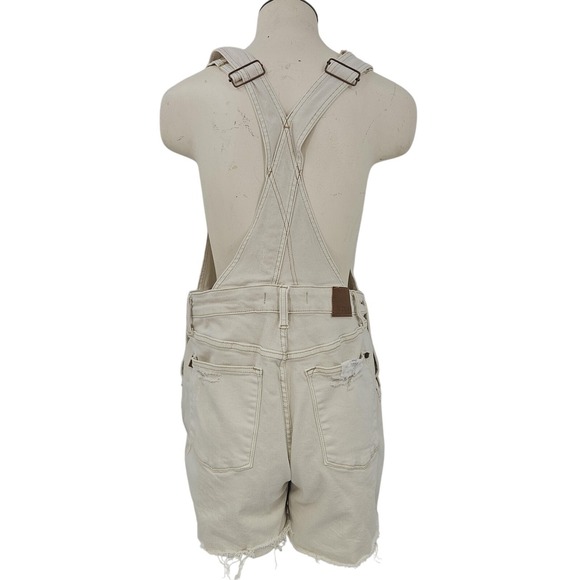Judy Blue‎ Overalls Womens Large Ecru Garment Dyed Shortalls Distressed Denim - Picture 3 of 11
